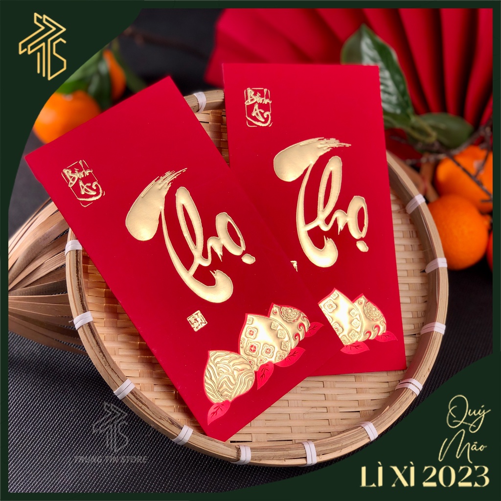 Lixi đỏ mừng thọ, mừng tuổi, đi lễ chữ Thọ họa tiết ép kim, dập nổi 3D cao cấp