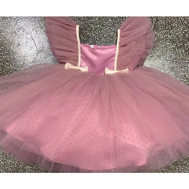 Đầm Công Chúa Đính Nơ Họa Tiết Chấm Bi Thời Trang Năm Mới Cho Bé Gái 1-5 Tuổi