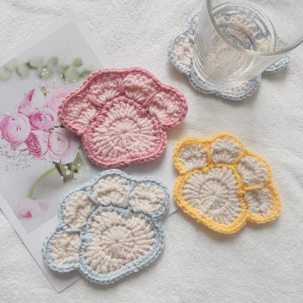 Đế lót cốc miếng lót ly thấm nước hình chân gấu dễ thương handmade từ vải len