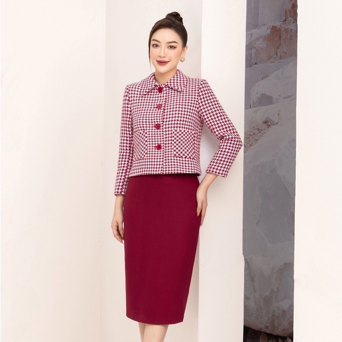 Áo khoác dạ Tweed LALULILL dáng suông ngắn túi ốp LAK2274704