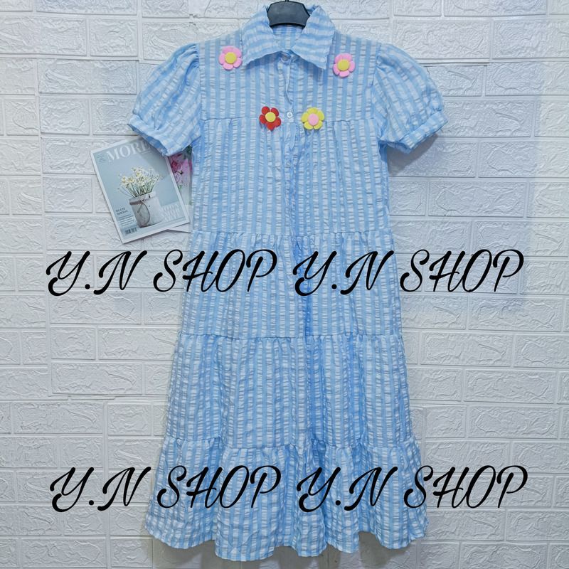 A55 ĐẦM BABYDOLL CARO ĐŨI XỐP DÁNG DÀI ĐÍNH HOA