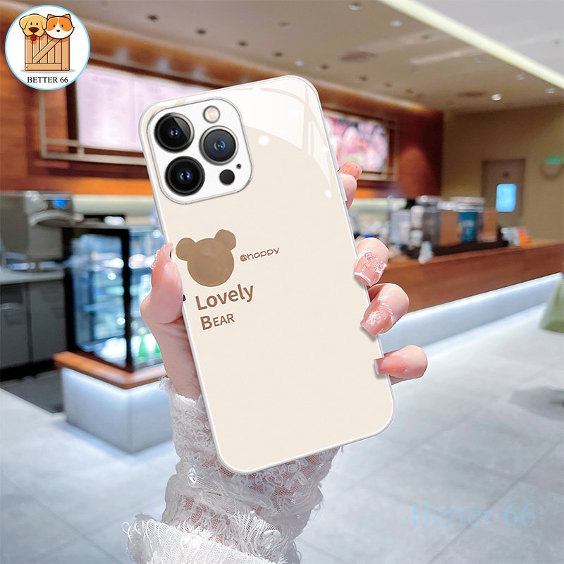 Ốp Điện Thoại Mặt Kính In Gấu Hoạt Hình Cho IPhone 14 Plus 13 12 11 Pro Max XS Max XR X 8 7 Plus