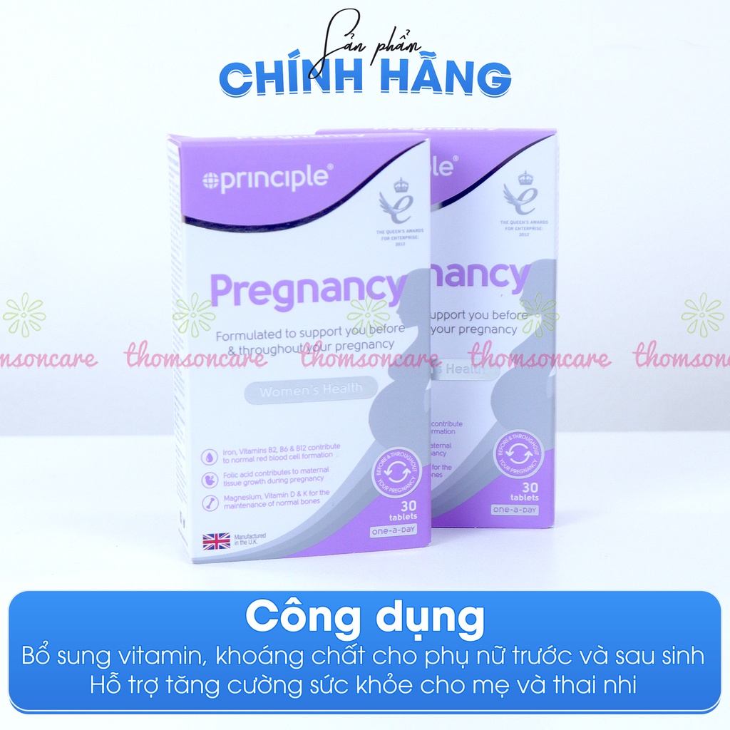 Viên uống bổ sung vitamin bà bầu Principle Pregnancy - giúp tăng cường sức khỏe mẹ và thai nhi - Hộp 30 viên