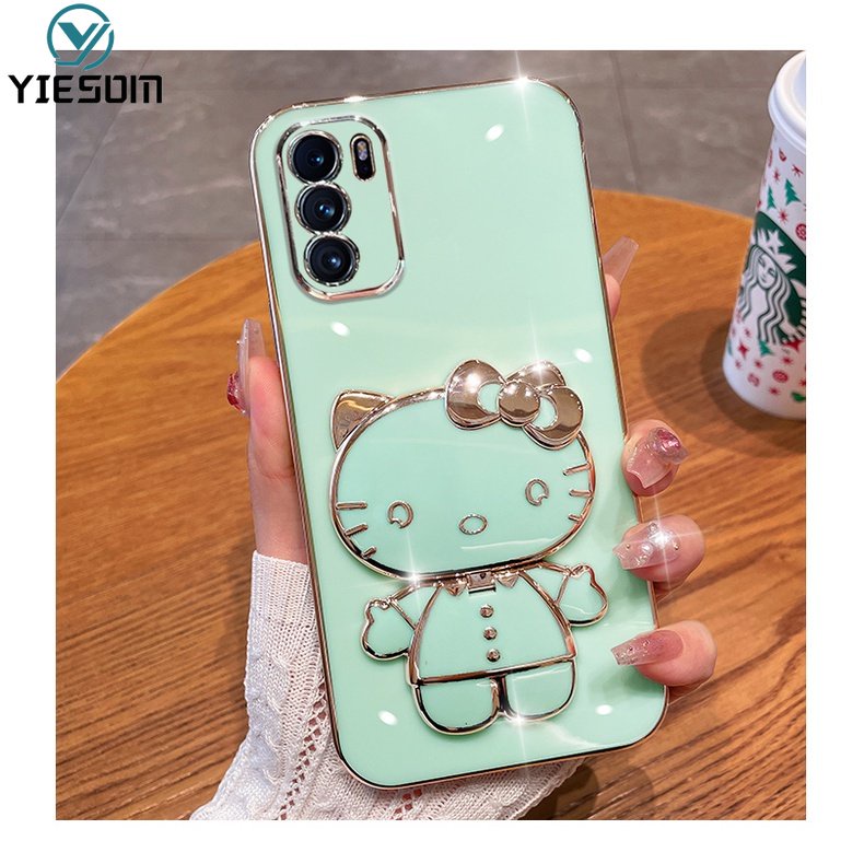 Ốp Điện Thoại Silicone Mềm Chống Sốc Có Giá Đứng In Hình Hello Kitty Hoạt Hình Cho OPPO Reno 6 6Z 5 4 5F 4F 2F 4G 5G