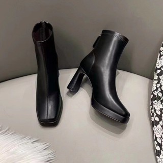  bốt cổ cao gót vuông đúp 9cm boots nữ cao cấp fullbox 