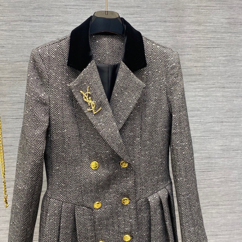 Đầm vest xếp ly dài tay phối dây thắt eo sang trọng và thời thượng YSL cao cấp 2023