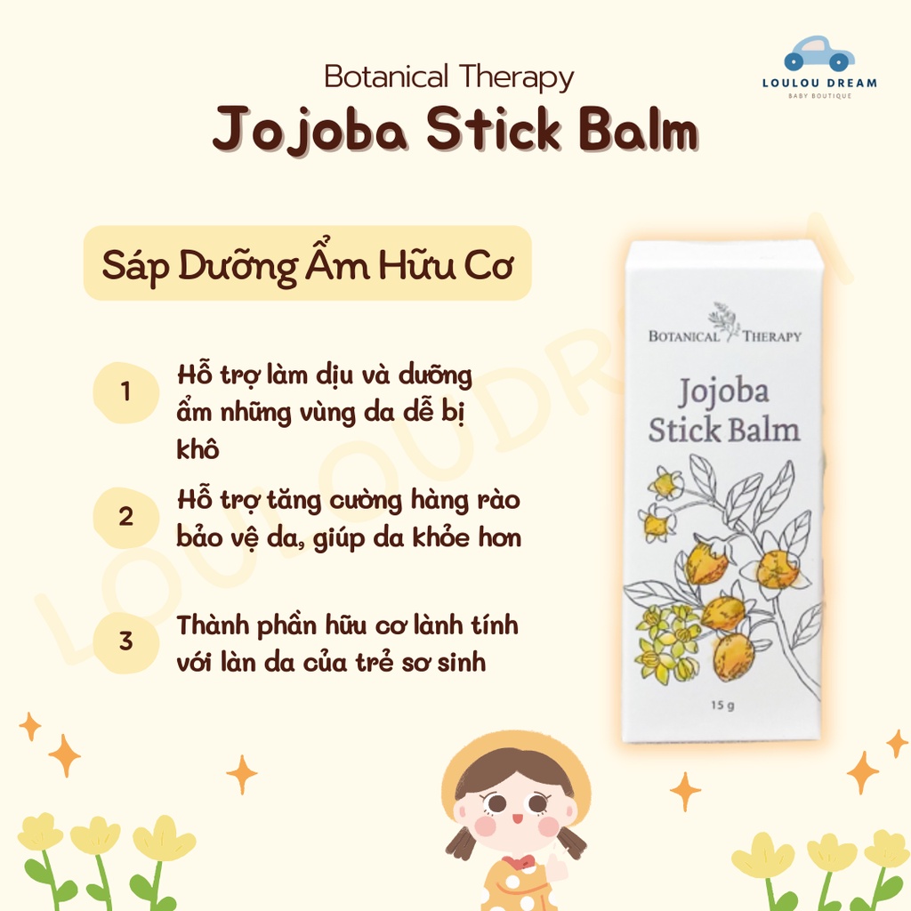 Sáp dưỡng ẩm hữu cơ Botanical Therapy Jojoba Stick Balm cho bé 15g