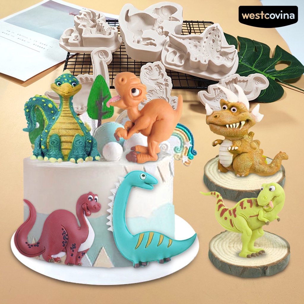 [WEST]⚘Khuôn Làm Bánh Bằng Silicon Chống Dính Hình Khủng Long Hoạt Hình Dễ Thương DIY