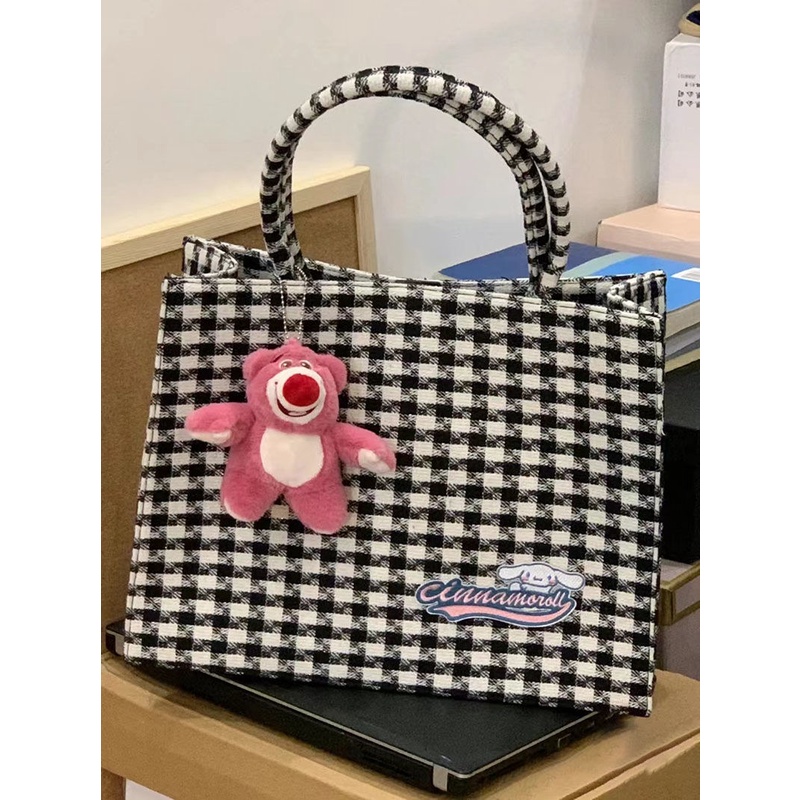 Túi Tote Đeo Vai Họa Tiết Sọc Caro Trắng Đen Kích Thước 37X15X28Cm Thời Trang Cao Cấp