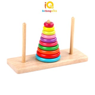 Đồ Chơi Gỗ BeThongMinh Xếp Hình Vào Tháp Cầu Vồng Nhiều Màu Sắc - Đồ Chơi Giáo Dục Montessori