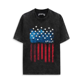 Áo thun wash tay lỡ nam nữ in hình Cờ Mỹ, Vải Cotton Form Oversize - SELECTED.STORE