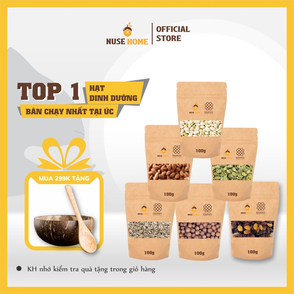 Tổng Hợp Hạt Dinh Dưỡng Mourad's (Bí Xanh, Hạnh Nhân, Hướng Dương, Hạt Dưa, Óc Chó, Nho Khô) - 100GR - Nuse Home
