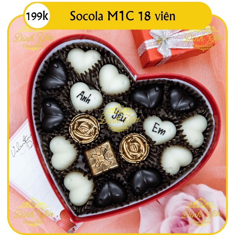 Hộp quà tặng socola valentine/16x3,5cm/M1C/18 viên
