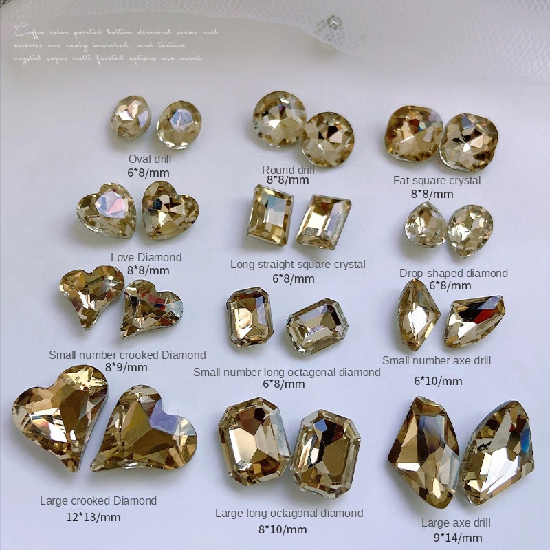 Pha Lê Màu Cà Phê Đáy Nhọn Nail Art Trang Sức Kim Cương / Rìu hình trái tim trái đào cong hình trái tim béo móng tay vuông trang sức kim cương