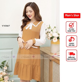 Đầm bầu 🚛freeship🚛 váy nhung vàng cổ sen đính nơ