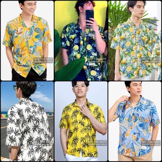 Áo Sơ Mi Đi Biển Bigsize Và Szie Em Bé Vải Thoáng Mát, Áo Đi Biển Nam Nữ, Áo Sơ Mi Hawaii Họa Tiết Hoa Lá