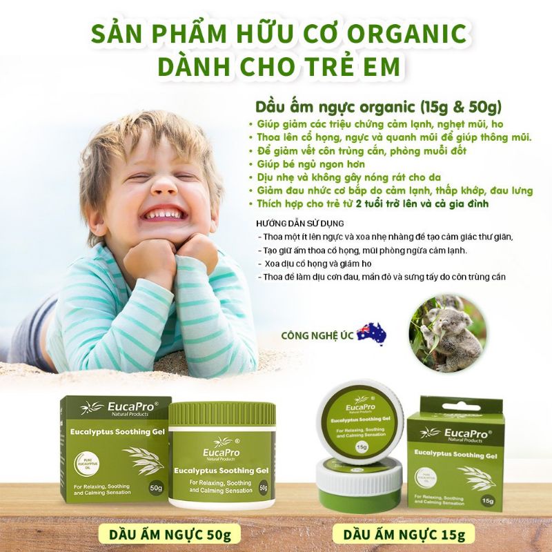 Dầu ấm ngực Organic Khuynh Diệp Úc EucaPro và Cao Dưỡng Ẩm giúp mềm da - ngăn ngừa muỗi, giảm ho, cảm, sốt