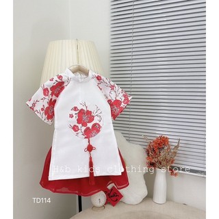 [ Mickey_store ] Áo dài cách tân gấm nhũ kèm bờm ngọc cho bé yêu diện tết ( Có size đại đến 35kg )