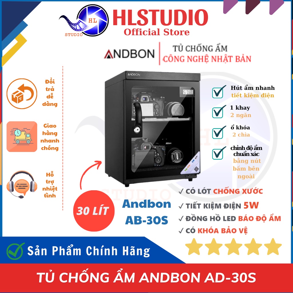 Tủ Chống Ẩm Andbon AD-30S (30 lít), Hộp Hút Ẩm HL STUDIO, Chống Ẩm Máy Ảnh, Tiết Kiệm Điện