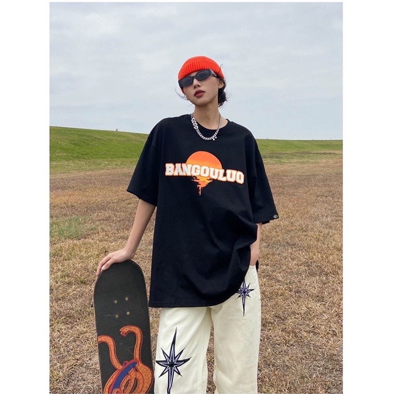 Áo thun phông logo tay nam nữ PINK tay lỡ form rộng BANGOU Unisex