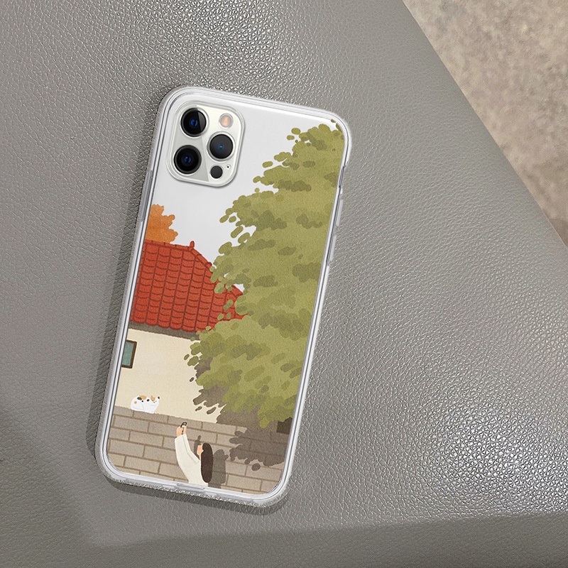 Ốp iphone cạnh vuông phong cảnh yên bình chiều thu bảo vệ cam cho 6/6splus/7/7plus/8/8plus/x/xr/xs/11/12/13/14/pro/max