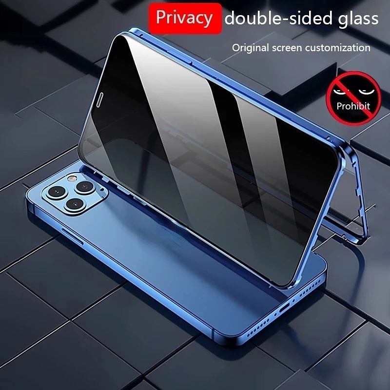 Ốp Điện Thoại Kính Cường Lực Hai Mặt Từ Tính Chống Nhìn Trộm Cho IPhone 11 12 13 Pro Max Plus 14