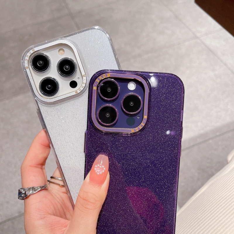 Ốp Điện Thoại Cứng Trong Suốt Chống Sốc Phối Kim Tuyến Sang Trọng Cho iPhone 14 13 12 Pro Max