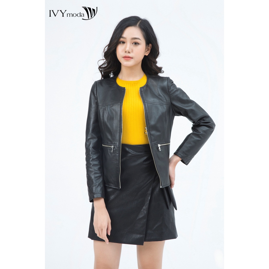 Áo khoác da cổ tròn nữ IVY moda MS 70B7206