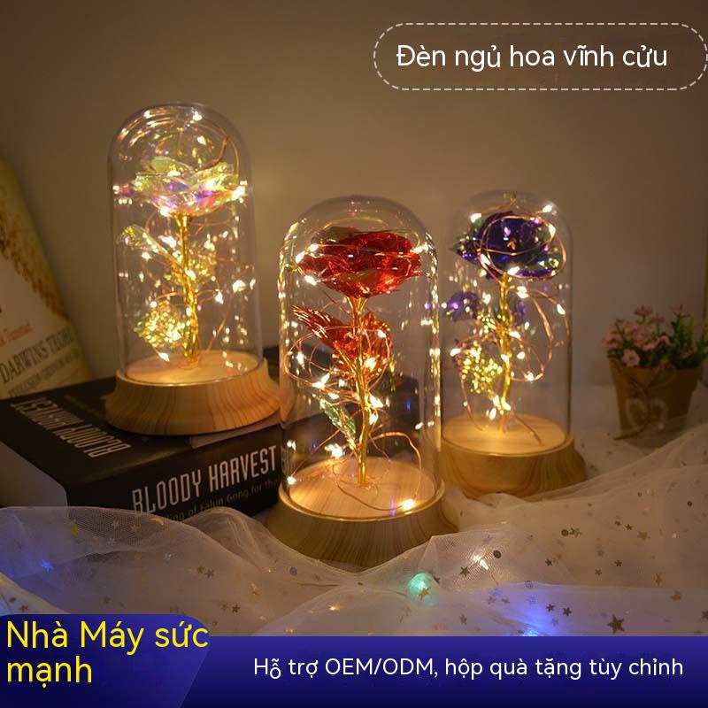 Xuyên biên giới hoa vĩnh cửu đèn ngủ lá vàng hoa hồng lãng mạn ngày lễ tình nhân quà tặng cây lửa hoa bạc đồng đèn n