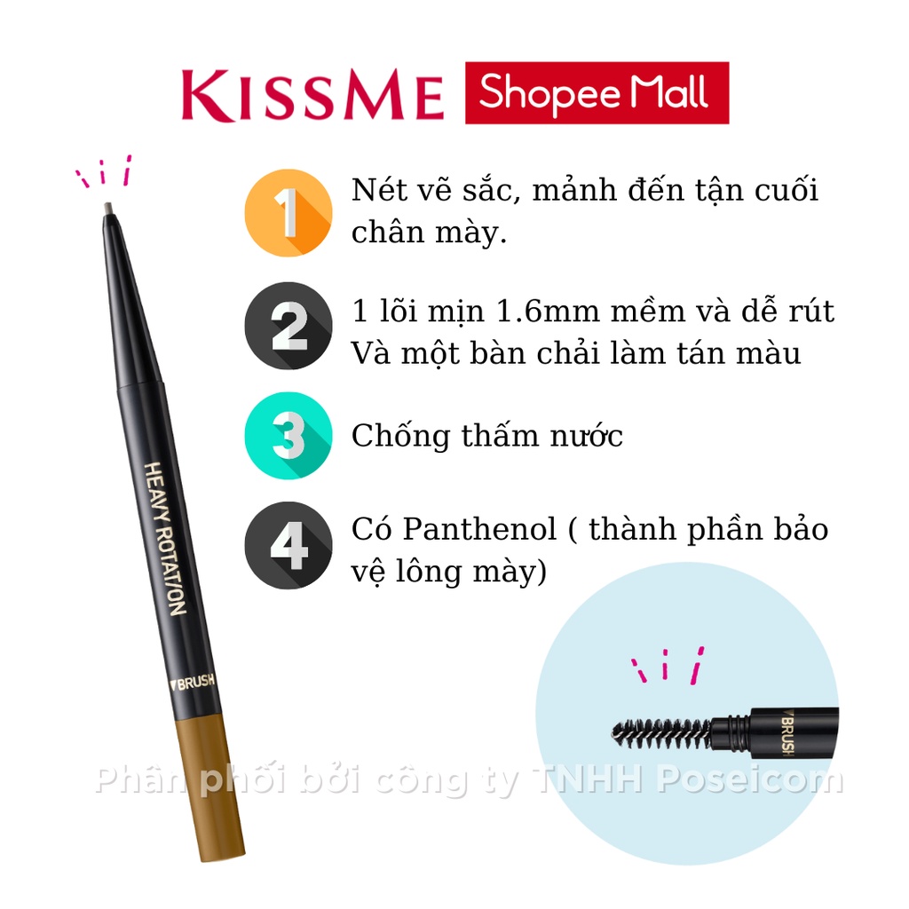 Bút Chì Kẻ Lông Mày Kissme Lõi Chì Sáp Chống Trôi Màu Tự Nhiên Kissme Heavy Rotation Eyebrow Pencil 0.09g