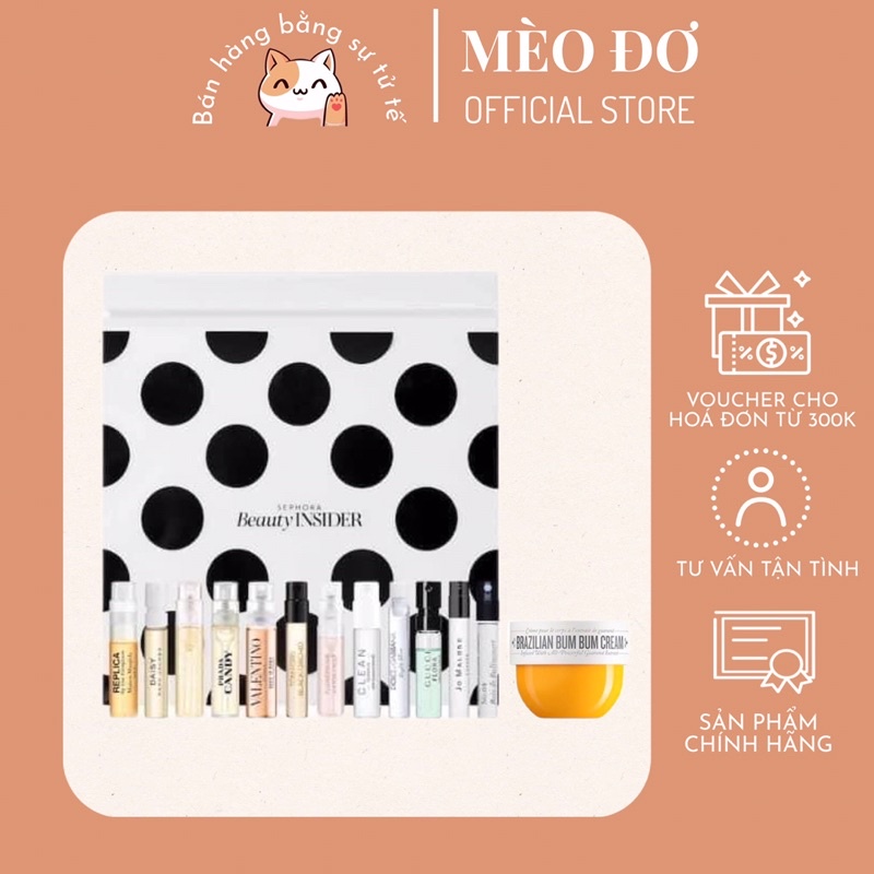 Set gift SEPHORA 11 vials nước hoa mini tặng kèm kem dưỡng thể Brazilian Bum Bum