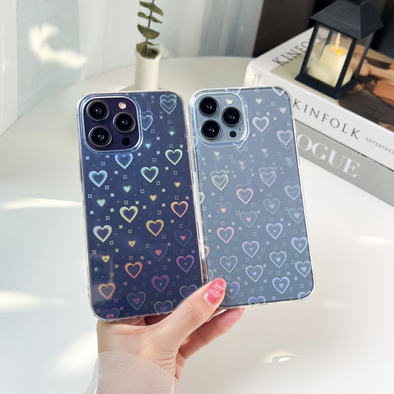 Ốp Điện Thoại Màu laser Họa Tiết Trái Tim Cho IPHONE 14 PRO MAX 13 7 8 PLUS IPHONE X XR XS 11 12 13 PRO MAX IP XR