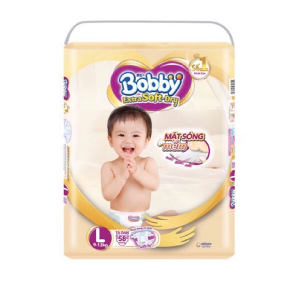 Tã Dán Bobby Extra Soft Dry L58/M64/S74/XL52/M34/L30/XL27/xxl24
