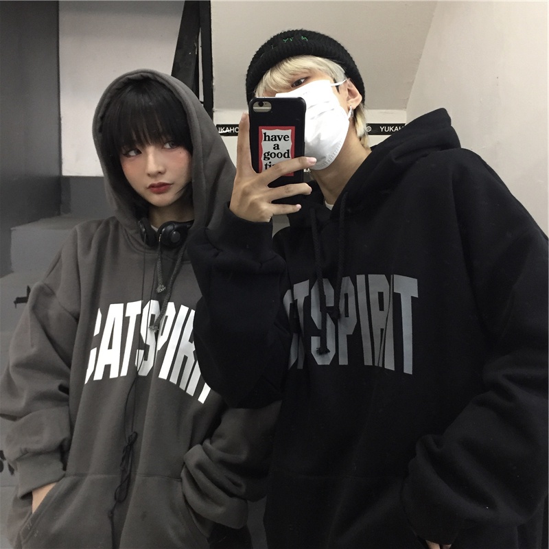 Áo hoodie nam nữ phong cách đường phố in chữ CATSPIRIT form rộng