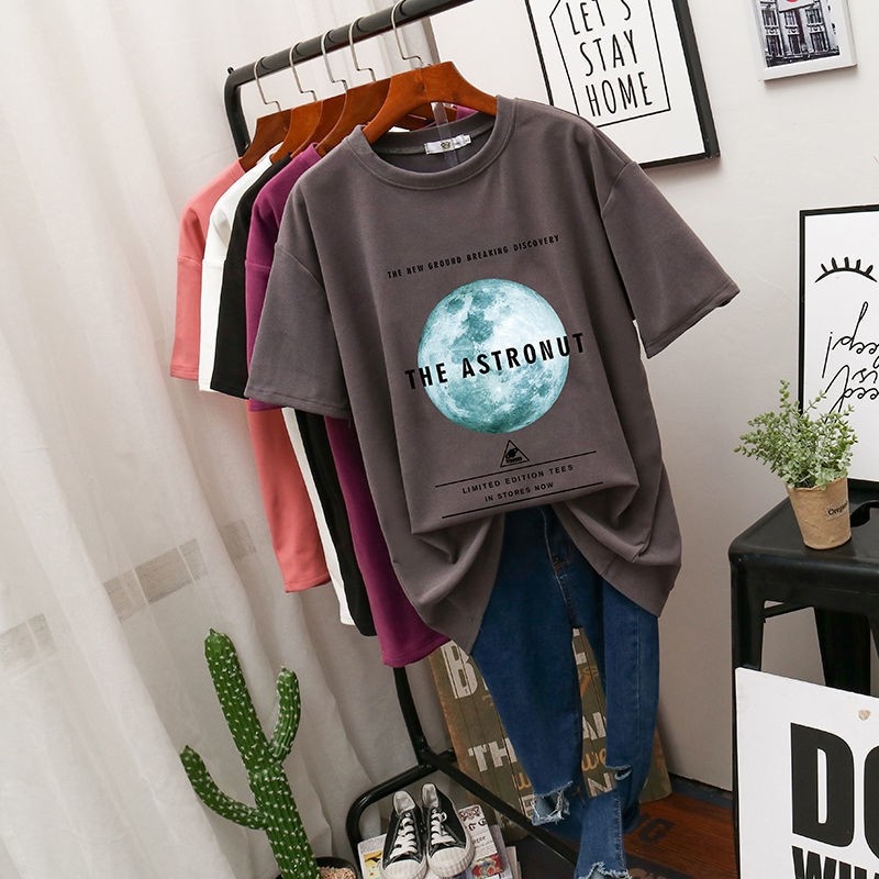 Áo thun SUXI tay ngắn dáng rộng in họa tiết thời trang cho nữ