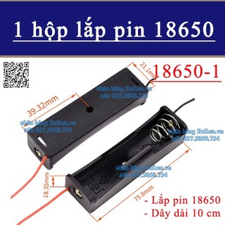 Đế pin 18650 1- 2 ngăn - chân lò xo có dây sẵn