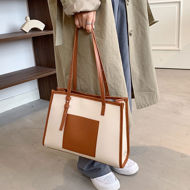 Mischa Túi Xách Da PU Đeo Vai Màu Tương Phản Phong Cách Phương Tây Đơn Giản