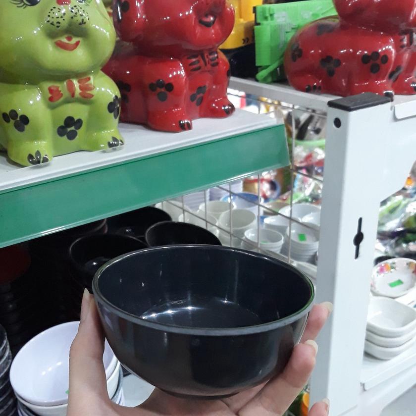 Chén - Bát ăn cơm bằng nhựa màu đen và màu đen đỏ hình thật