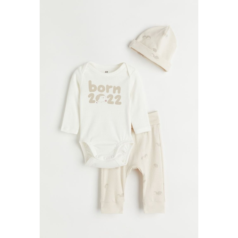 Set quần áo sơ sinh 3 chi tiết BORN 2022 cừu nhím HM H&M_hàng chính hãng authentic
