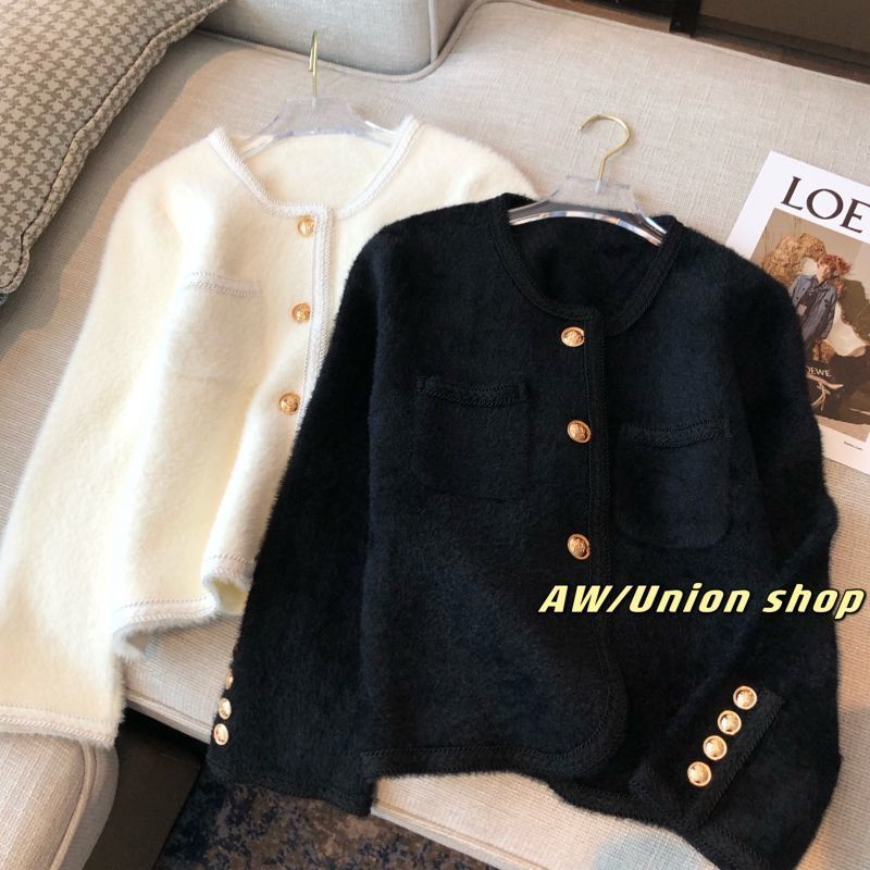 Áo Khoác Cardigan Dệt Kim Tay Dài Màu Sắc Ngọt Ngào Phong Cách Pháp Thời Trang Mùa