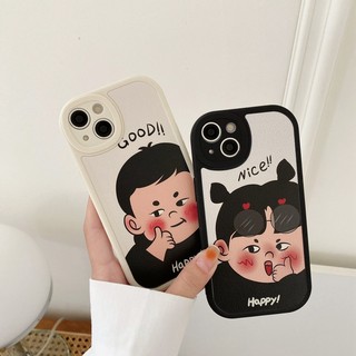 Ốp Điện Thoại Silicon Mềm Viền Đen Hình Cặp Đôi Dễ Thương Cho iPhone 6S 7 8 + XR XS max 11 12 13 14 Pro max 14 plus shin case