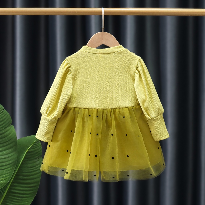 Đầm Công Chúa Vải Tuyn Tay Dài Cổ Tròn Màu Trơn Đính Nơ Phối Da Dễ Thương Thời Trang Xuân Thu Cho Bé Gái 0-3 Tuổi