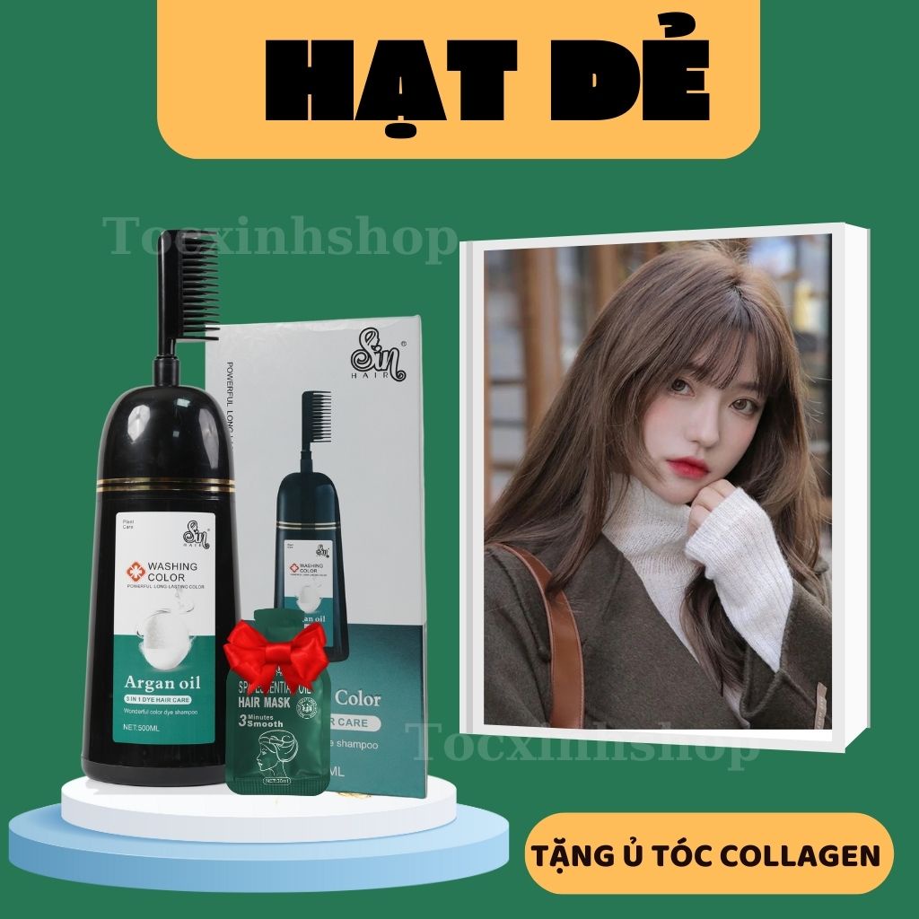 Dầu Gội Nhuộm Tóc Sin Hair Phủ Bạc Nhân Sâm Màu Hạt Dẻ Số 1 Nhật Bản 500ml