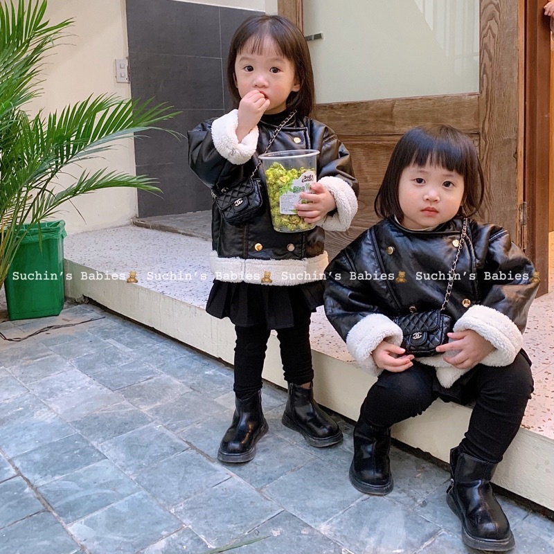 Áo khoác da lót bông ấm cho bé Suchin