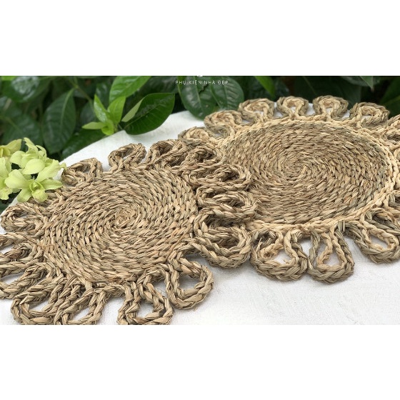 Tấm lót, thảm cói đan tay hình tròn đa dạng họa tiết, lót bình hoa, trang trí bàn ăn, đạo cụ chụp ảnh Decor