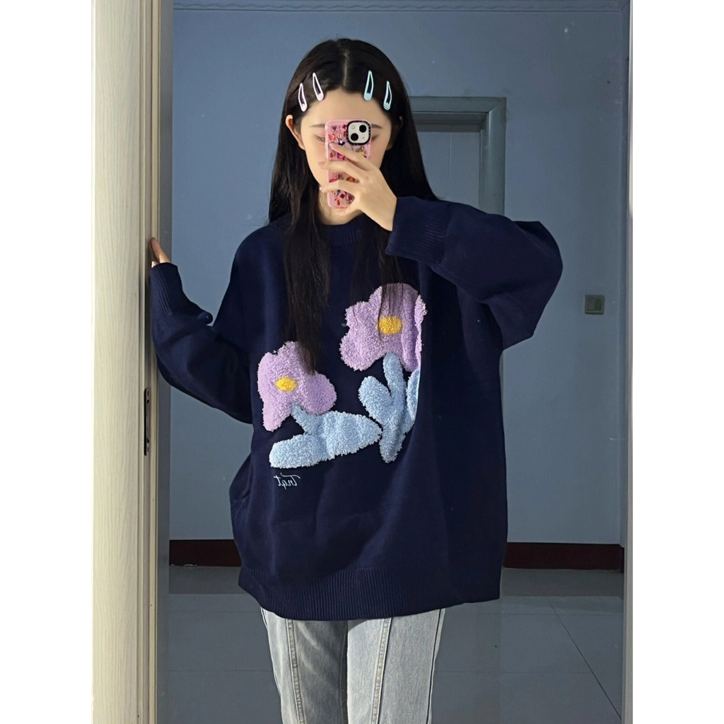 DIDIKA Áo Khoác Sweater Dệt Kim Mềm Dáng Rộng In Hoa Kiểu Vintage Nhật Bản Thời Trang Mùa Thu Cho Nữ