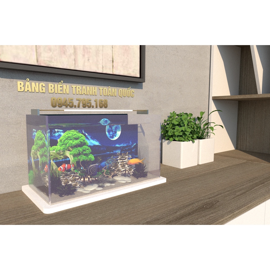 Bể cá thủy sinh mini để bàn chất liệu mica mẫu trăng 3