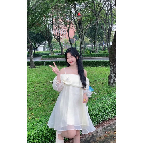 VÁY / ÁO VÁY TRỄ VAI VOAN 2 LỚP KÈM TAG ĐÁ