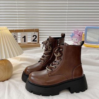 Giày boot nữ cao cổ buộc dây đế đinh cao cá tính Bốt nữ đế cao dây buộc
