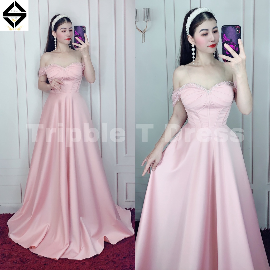 Đầm maxi mặc cưới TRIPBLE T DRESS cho dâu xinh đi bàn nhẹ nhàng sang trọng - MS417V - Size S/M/L